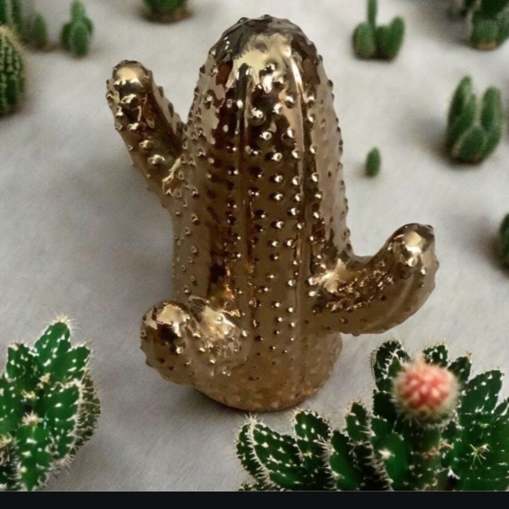 Cactus Garden decor gold with dots in perfect shape great in garden or on shelf…